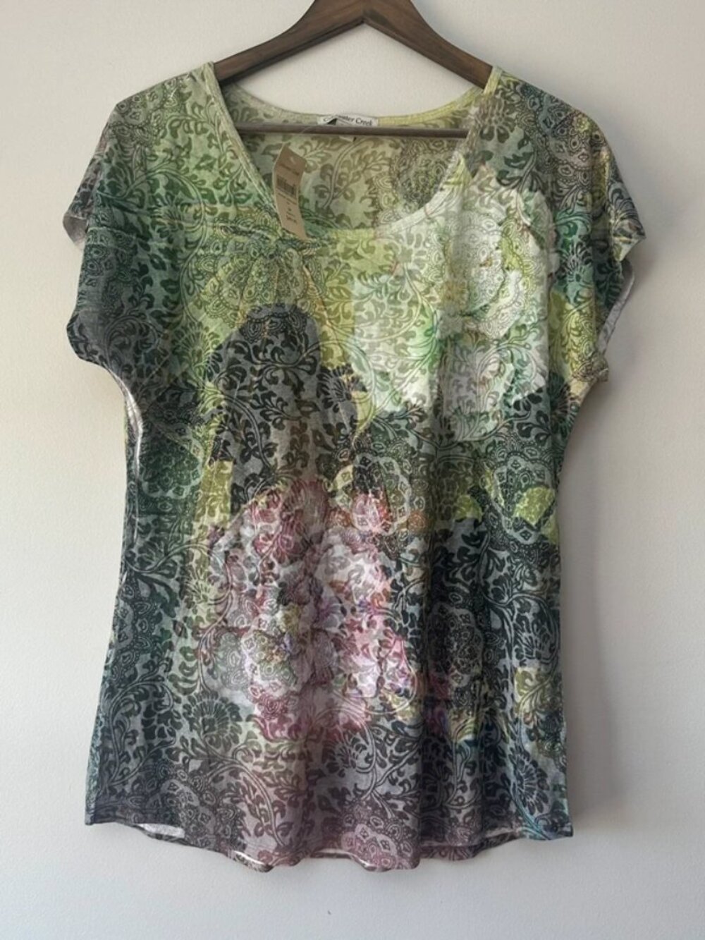 Coldwater Creek Women’s Medium Abstract Watercolor Paisley Floral Tee NWT Made U